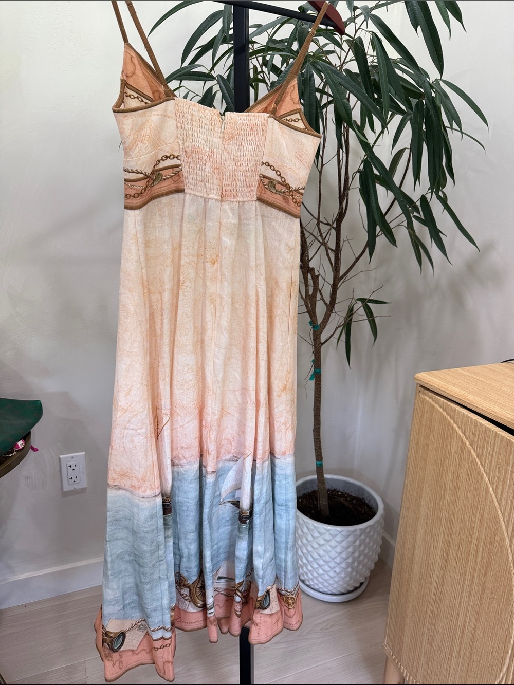 Scarborough Picnic Midi Dress In Peach Nautical Map 0 Authentic - Picture 4 of 8